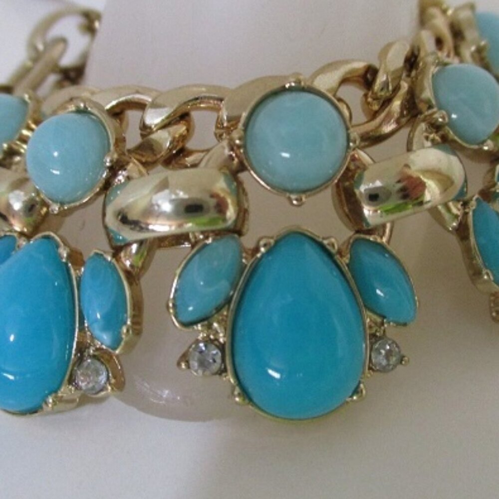 LEE By LEE ANGEL 12KT GP Mod/Contemporary Capri Gold Aqua & Turquoise Bracelet - Picture 2 of 3